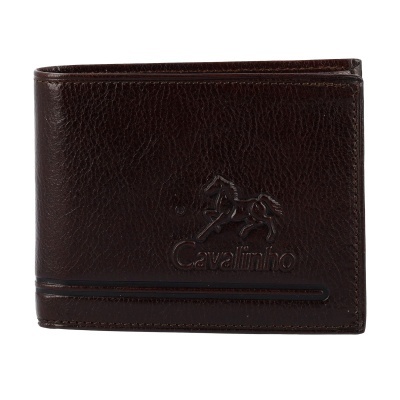 Carteira de pele castanha escura com logotipo Cavalinho em relevo