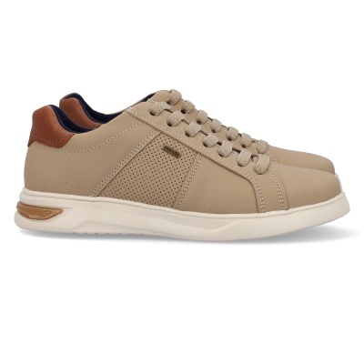 Sapatilhas bege com detalhes castanhos e sola branca