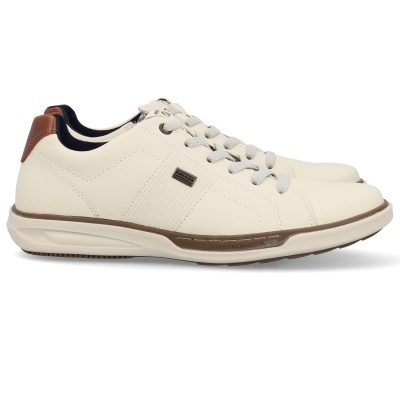 Ténis baixos bege com detalhes castanhos e etiqueta metálica PICCADI