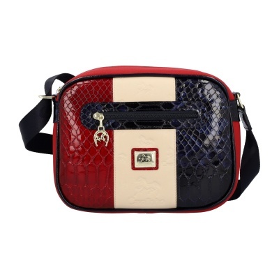 Mala tiracolo tricolor com padrão pele de crocodilo e logótipo Cavalinho