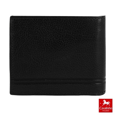 Carteira preta em pele com duas linhas de relevo e logótipo Cavalinho Portugal