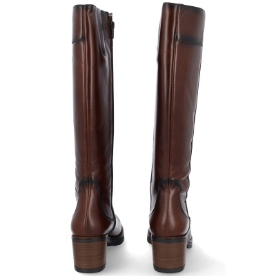 Botas altas de pele castanha com salto médio em bloco