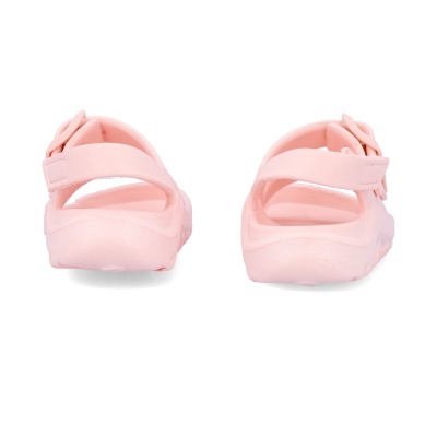 Sandálias rosa claro vistas de trás com tiras largas ajustáveis