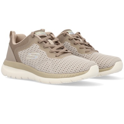Sapatilhas Skechers bege com malha e sola branca