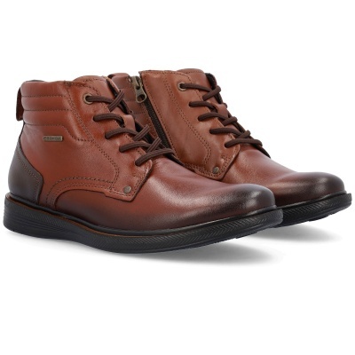 Botins castanhos de pele com atacadores e fecho de correr lateral