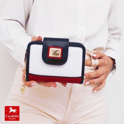 Carteira pequena tricolor com logo Cavalinho