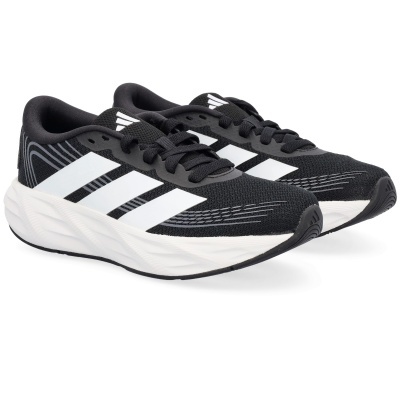 Sapatilhas pretas com riscas brancas e sola branca de corrida Adidas