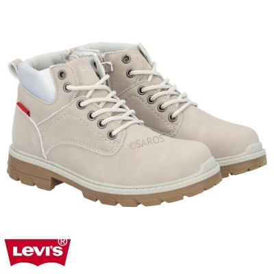Botas Levi's bege claras em pele com atacadores brancos e sola castanha