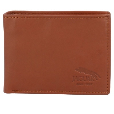 Carteira masculina castanho claro em couro com logótipo Jaguar em relevo