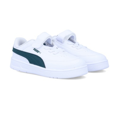 Ténis infantis brancos com detalhes verdes e fecho de fita aderente