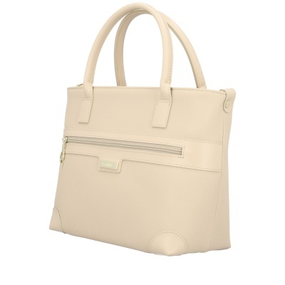 Mala de senhora bege com fecho exterior e alças