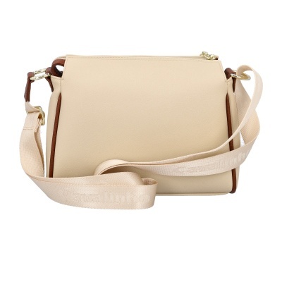 Mala de tiracolo bege com alça larga e fechos dourados