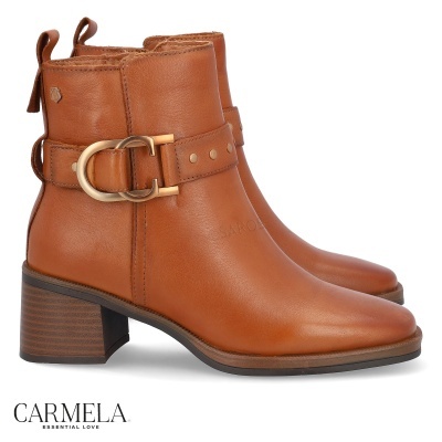 Botins de senhora castanhos com fivela dourada e salto médio