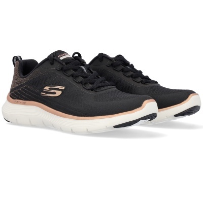 Ténis desportivos Skechers pretos com detalhes em bronze e sola branca