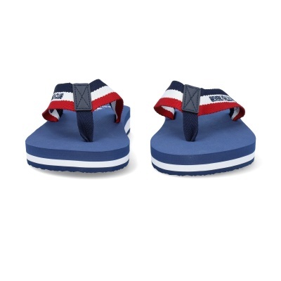 Chinelos de dedo azul com tiras tricolores