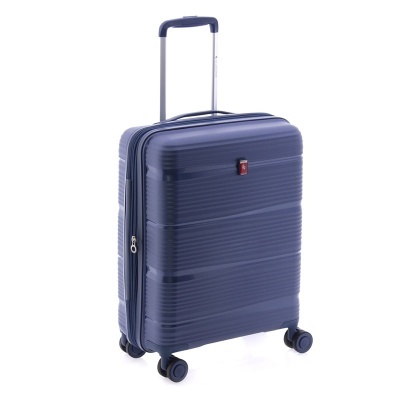Mala de viagem rígida azul escuro com rodas e pega extensível