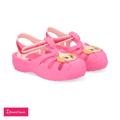 Sandálias de borracha rosa para crianças com personagem de desenho animado