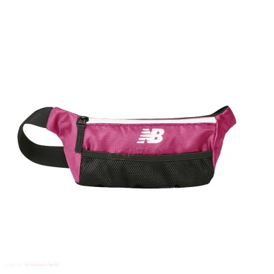Bolsa de cintura New Balance rosa com bolso em rede preta e logótipo branco