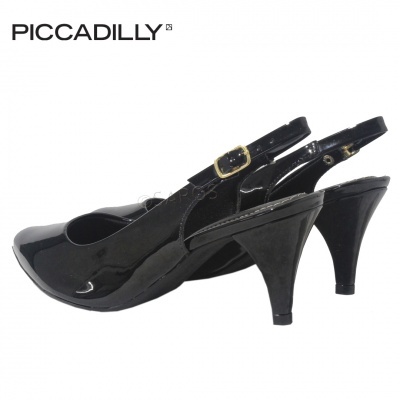 Sapatos de salto médios pretos em verniz com fivela dourada, marca PICCADILLY