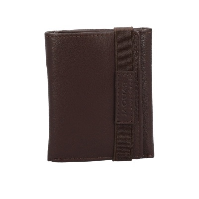 Carteira masculina em pele castanha com elástico lateral castanho e etiqueta com a marca JAGUAR