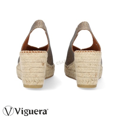 Sandálias femininas de salto em cortiça trançada e tecido cinzento