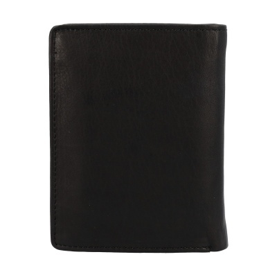Carteira preta de pele lisa sobre fundo branco