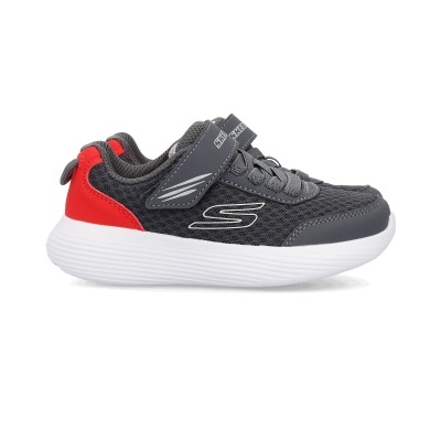 Ténis infantis Skechers cinzentos com detalhes em vermelho e sola branca