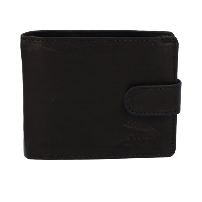 Carteira masculina preta em pele com fecho de aba