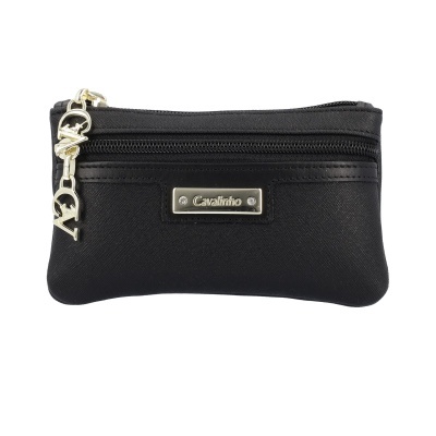 Carteira preta com fecho e placa metálica Cavalinho