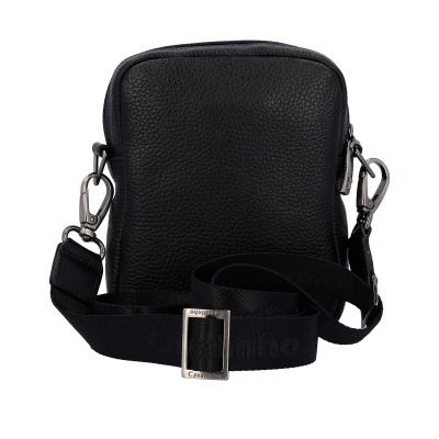 Bolsa pequena preta de pele com alça preta ajustável e fivela metálica Calvin Klein