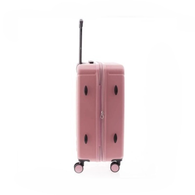 Mala de viagem rígida rosa com rodas e alça extensível preta