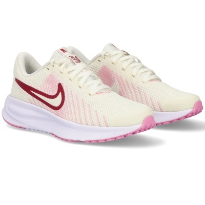 Sapatilhas de desporto Nike brancas e rosas com logo vermelho e sola rosa