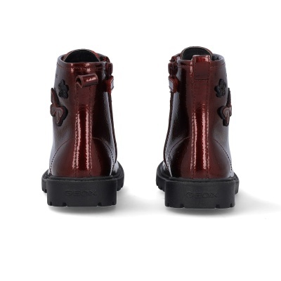 Botas de criança Geox vermelhas envernizadas com solas pretas, vista traseira