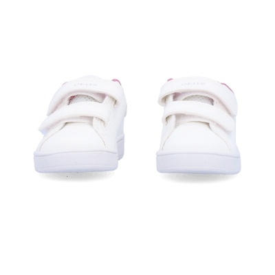 Sapatilhas brancas de criança com fecho de velcro e detalhes rosa