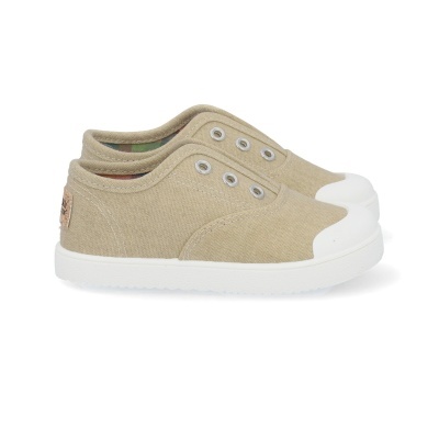 Sapatilhas de lona bege com sola e biqueira brancas