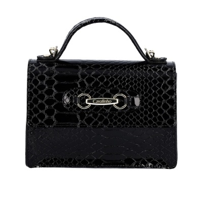 Mala de mão preta com padrão animal e fecho prateado Cavalinho