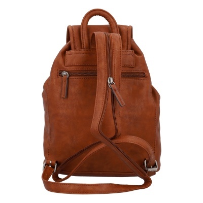 mochila castanha em pele sintética com fechos de correr