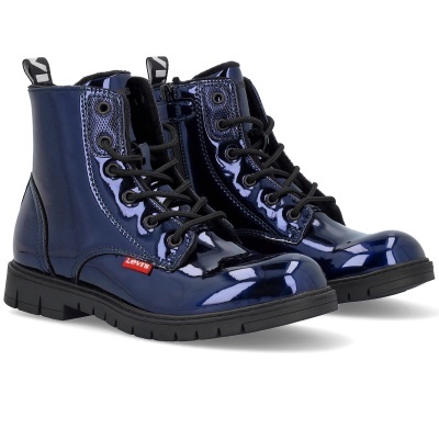 Botas de senhora Levis em verniz azul escuro com atacadores pretos