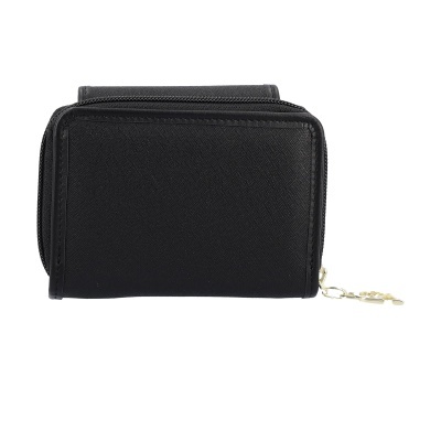 Carteira preta com zíper e puxador dourado