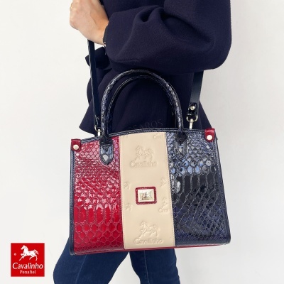 Mala de senhora tricolor Cavalinho em couro texturizado