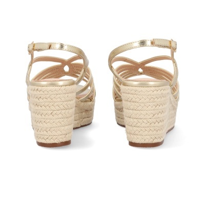 Sandálias de cunha douradas com sola de corda