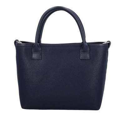 Mala de mão azul escura em material sintético com duas pegas redondas reforçadas