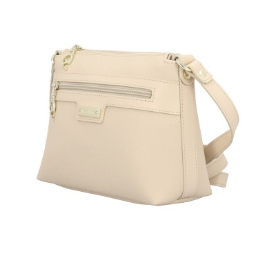 Bolsa bege claro com alça e detalhes em pele