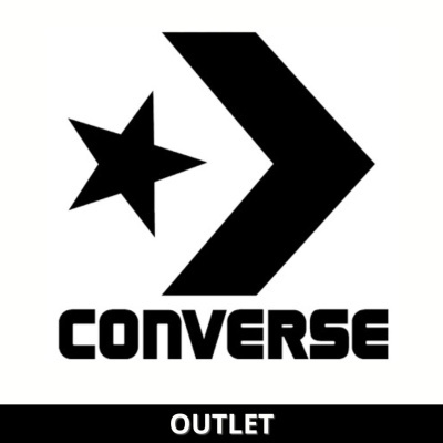 Logotipo preto e branco da Converse com o texto OUTLET