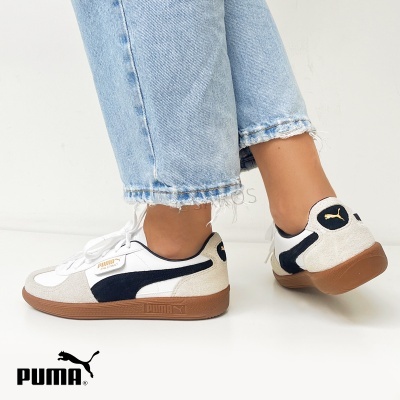 Ténis PUMA PALERMO brancos e pretos com sola castanha