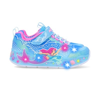 Ténis azul para criança com padrão de sereia e luzes LED