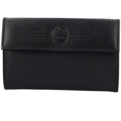 Carteira preta da marca Cavalinho com logótipo em relevo.