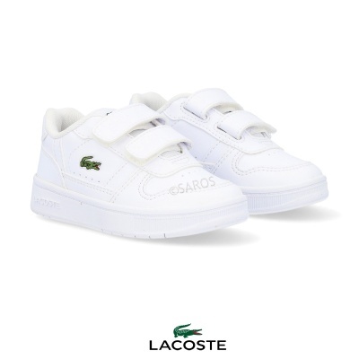 Sapatilhas infantis brancas Lacoste com fecho de velcro e logótipo verde