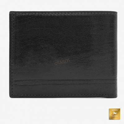 Carteira masculina preta em couro liso com costura visível