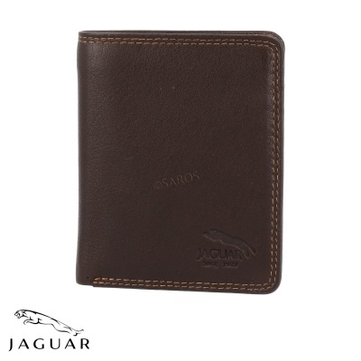 Carteira de couro castanho escuro com logo Jaguar em relevo
